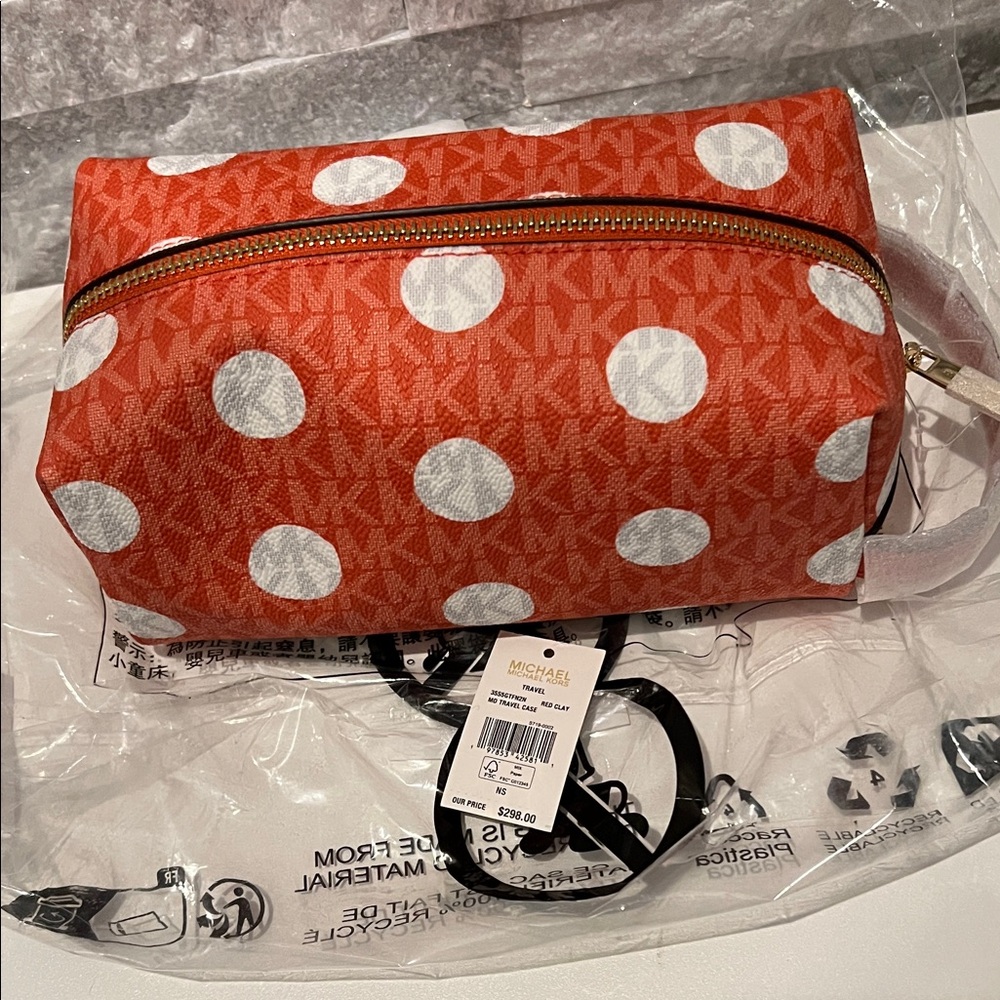 Michael Kors Red and White Polka Dot Pouch